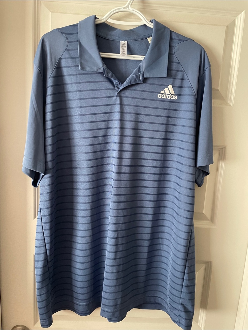 adidas Men’s Blue Striped Performance Polo